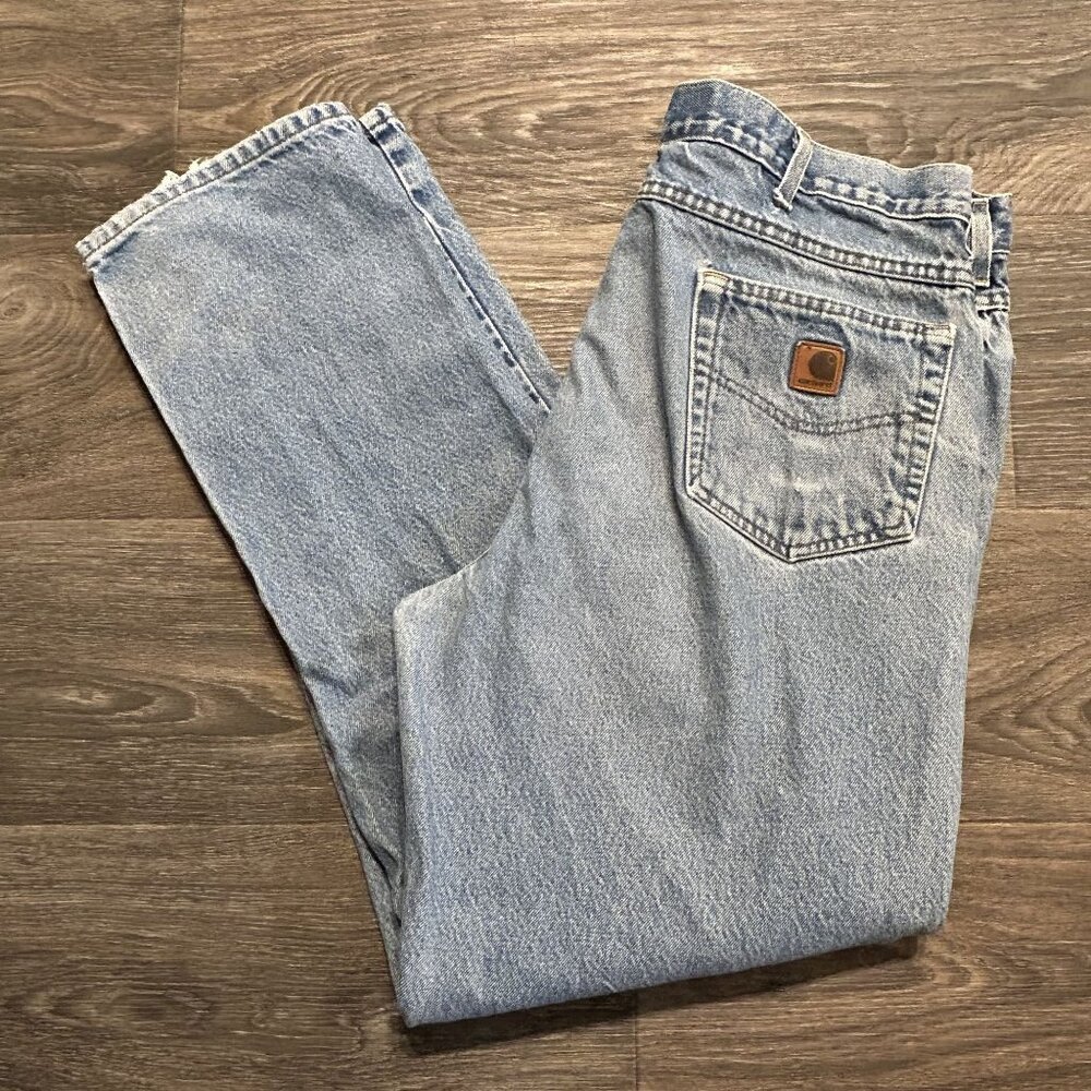 Carhartt Straight Fit Jeans Mens 40x34 B160 DST Light Wash Workwear Denim